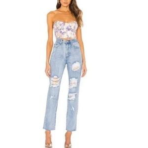 Superdown Straight Distressed Raw Hem Jeans (Size 27)